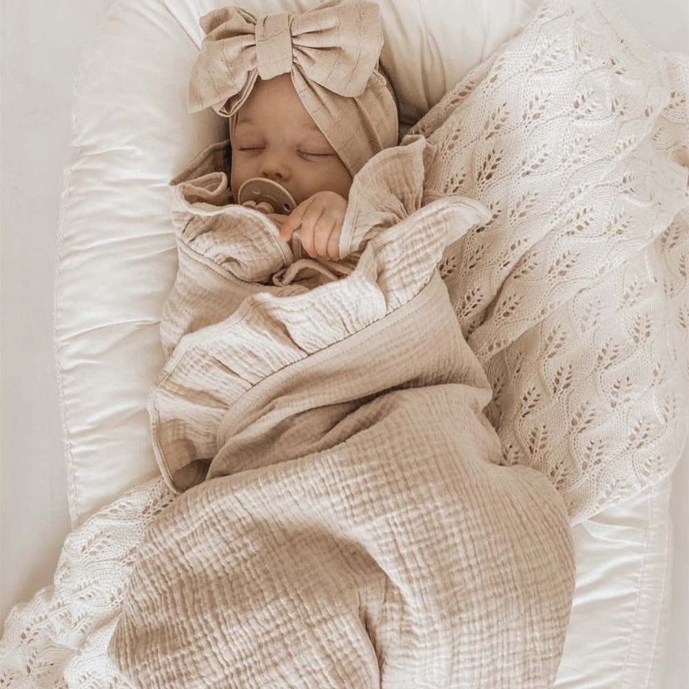 INS Ruffled Muslin Baby Swaddl - Baby Clothing Organic Cotton ulasan dan harga