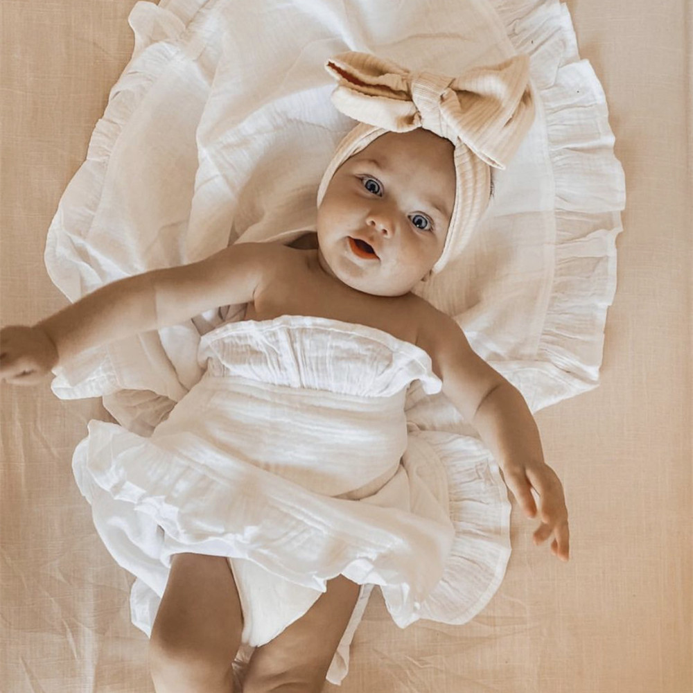INS Ruffled Muslin Baby Swaddl - Baby Clothing Organic Cotton ulasan dan harga