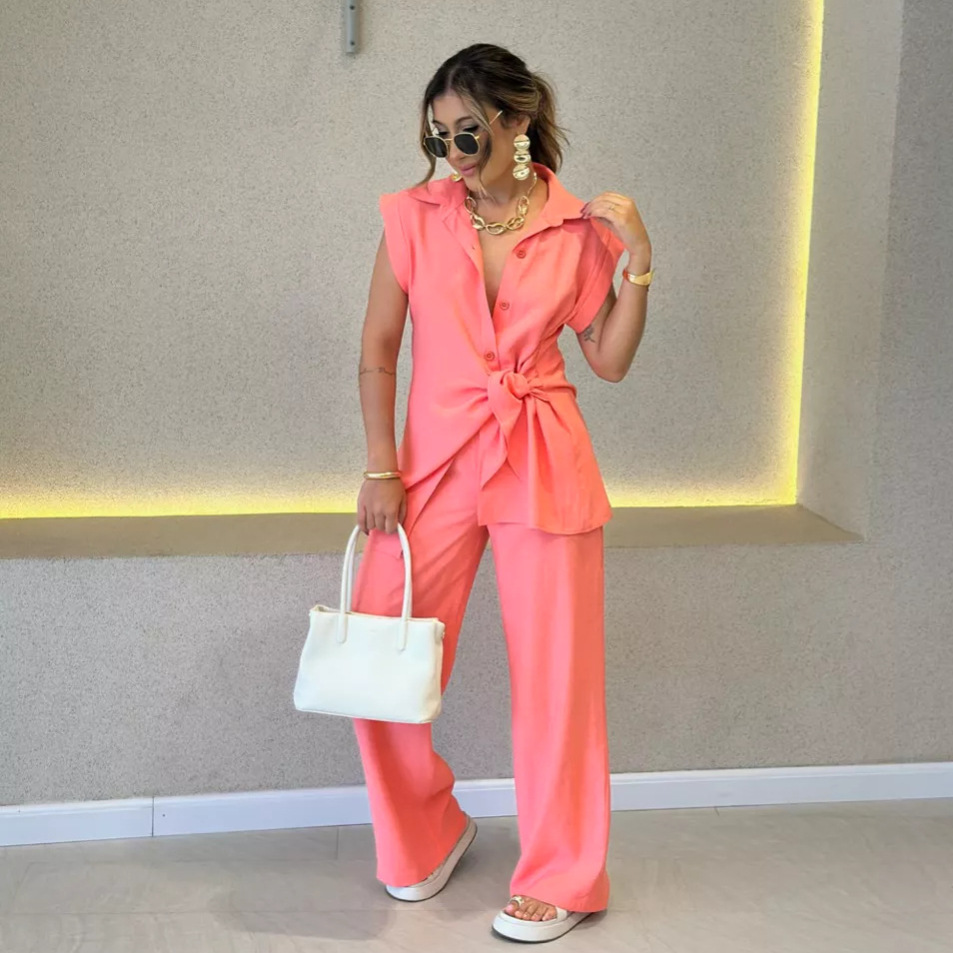 Women Tie Waist Short Sleeve T - Summer Short Set ulasan dan harga